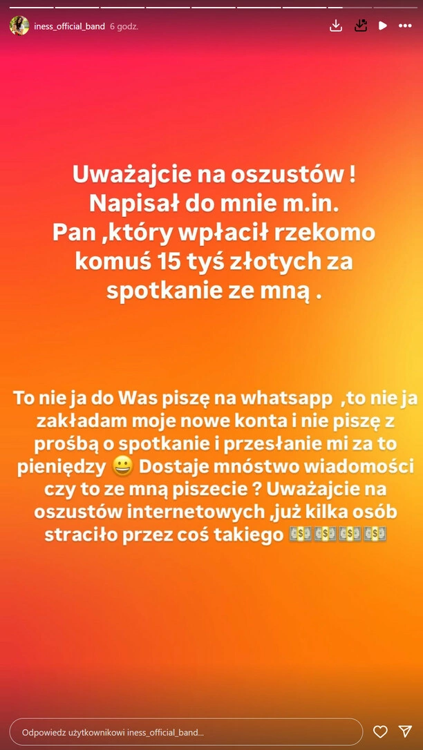 Szok! Ktoś podszył się pod Iness i wyłudził 15 tysięcy złotych od fana! Artystka ostrzega przed oszustami!

