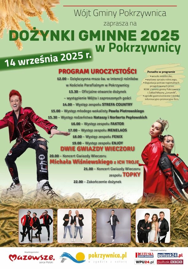Dożynki Gminne 2025 w Pokrzywnicy Michał Wiśniewski, Ich Troje i Topky największymi gwiazdami wydarzenia