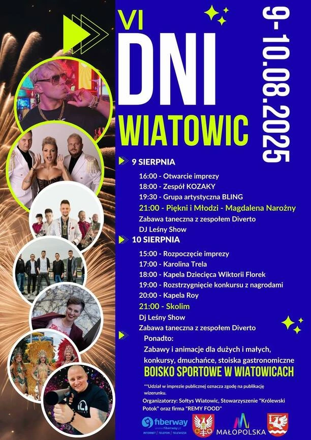 Program VI Dni Wiatowic z koncertami Skolima, Kapeli Roy oraz Piękni i Młodzi