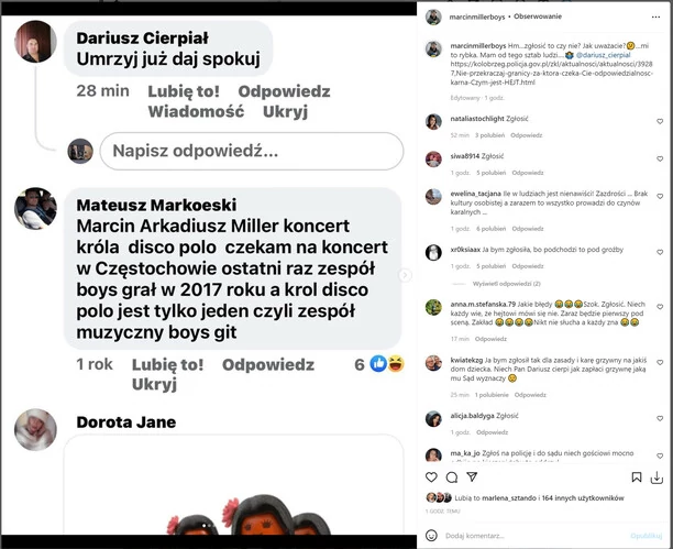 Życzy śmierci liderowi zespołu Boys! Marcin Miller opublikował szokujący post. Sprawa skończy się na policji?