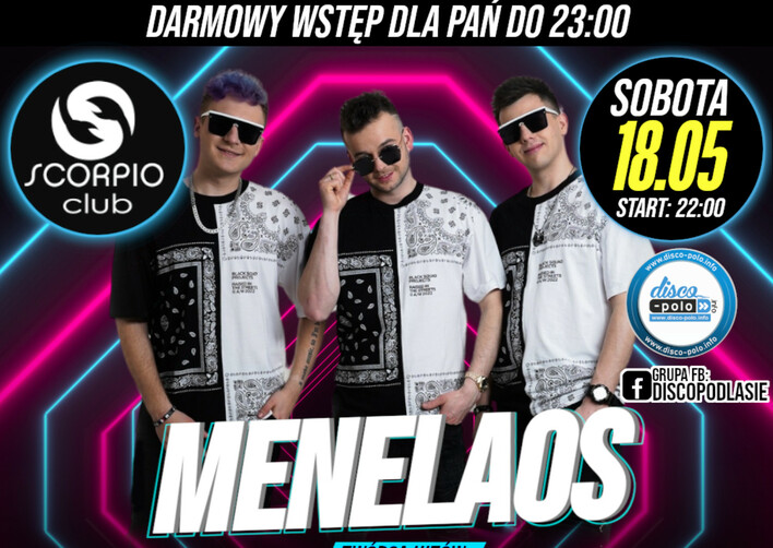 Darmowy wstęp dla pań! Niezapomniana noc z Menelaos już 18 maja w klubie Scorpio!

