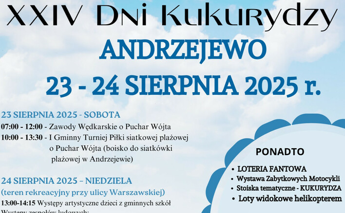 Dni Kukurydzy Andrzejewo 2025 z koncertem Discoboys i występem Arka Kopaczewskiego