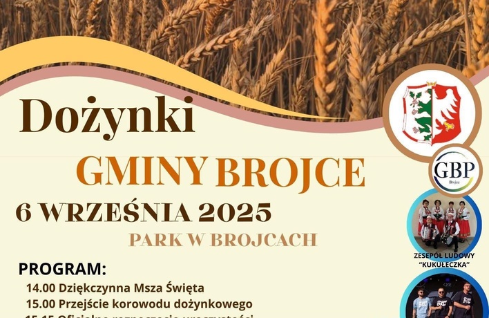 Dożynki Gminy Brojce 2025 – program wydarzenia i koncert Kwestia 07 w roli gwiazdy wieczoru