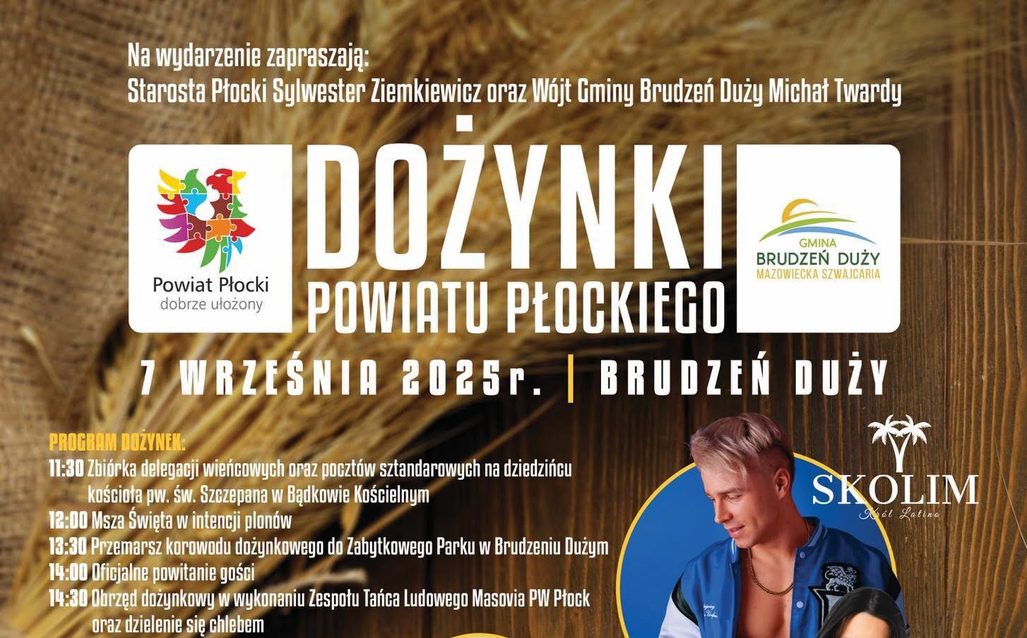 Dożynki Powiatu Płockiego 2025 w Brudzeniu Dużym z koncertami Skolima, Daj To Głośniej i zespołu Slavers