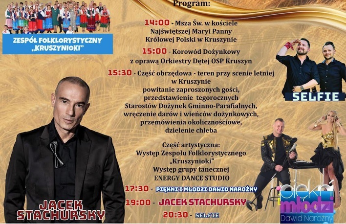 Dożynki w Kruszynie 2025 z koncertami Jacka Stachursky’ego, Selfie i Dawida Narożnego