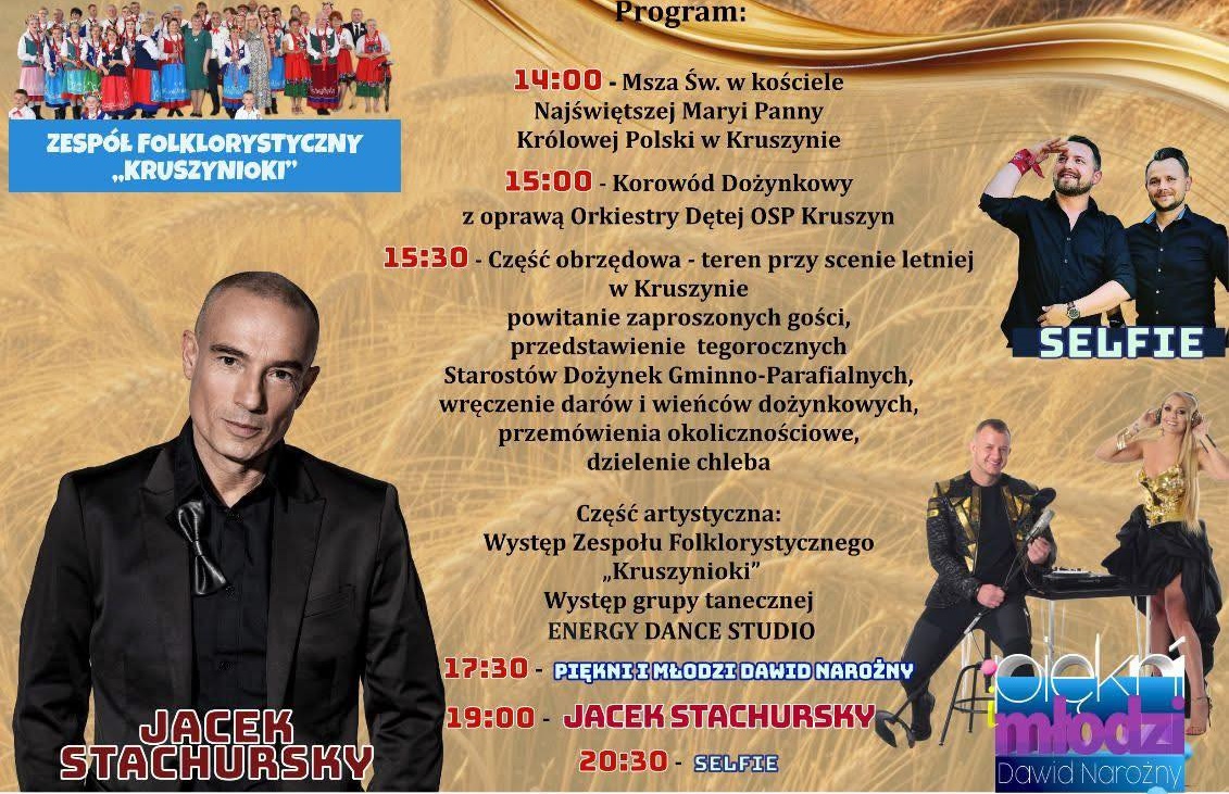 Dożynki w Kruszynie 2025 z koncertami Jacka Stachursky’ego, Selfie i Dawida Narożnego