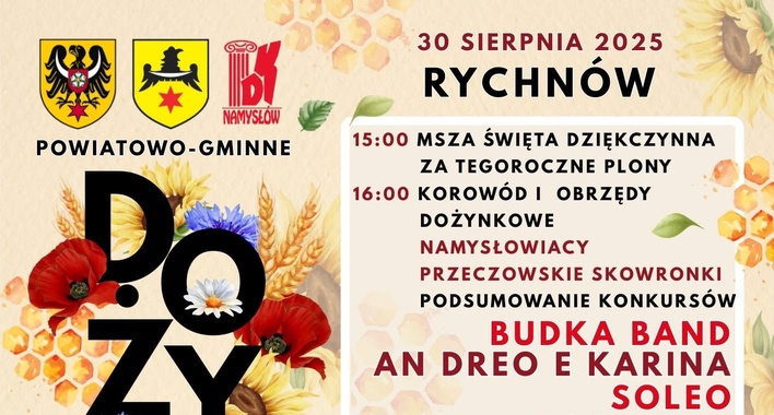 Dożynki w Rychnowie 2025 z koncertami Budka Band, An Dreo e Karina, Soleo, Top Girls i występem DJ Fire
