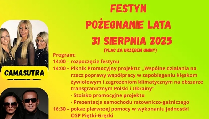 Festyn Pożegnanie Lata 2025 w Klukowie z koncertami Camasutra, Mirage & Yoko i potańcówką z zespołem FreshBeat