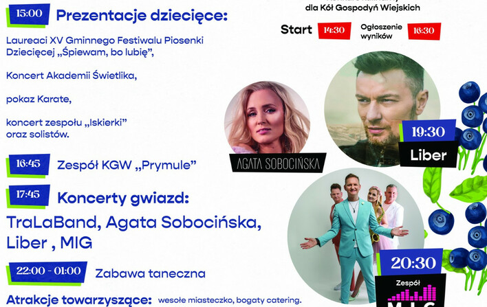 Jagodowe Specjały 2023 wystąpi zespół Mig, Liber oraz Agata Sobocińska