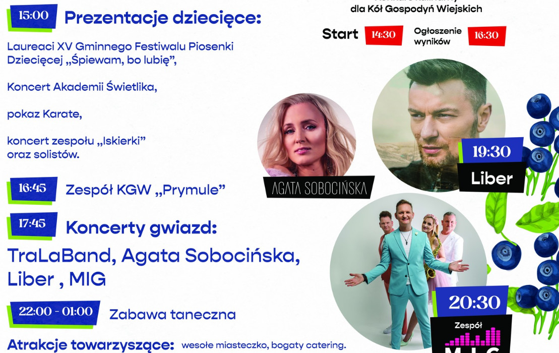 Jagodowe Specjały 2023 wystąpi zespół Mig, Liber oraz Agata Sobocińska