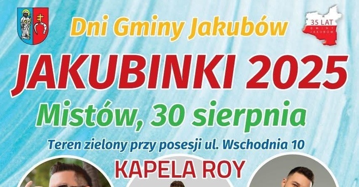 Jakubinki 2025 w Mistowie Andre, Kaspi, Agbe, Elektryczne Gitary i Kapela Roy na scenie podczas święta gminy
