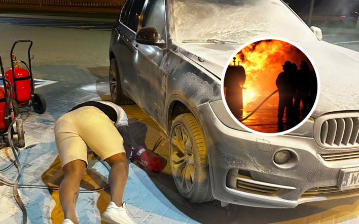 Pilne! Zagrożenie eksplozją?! Auto znanego gwiazdora disco polo Dbomb zapaliło się w trakcie jazdy! Akcja gaśnicza - wezwano służby | ZDJĘCIA

