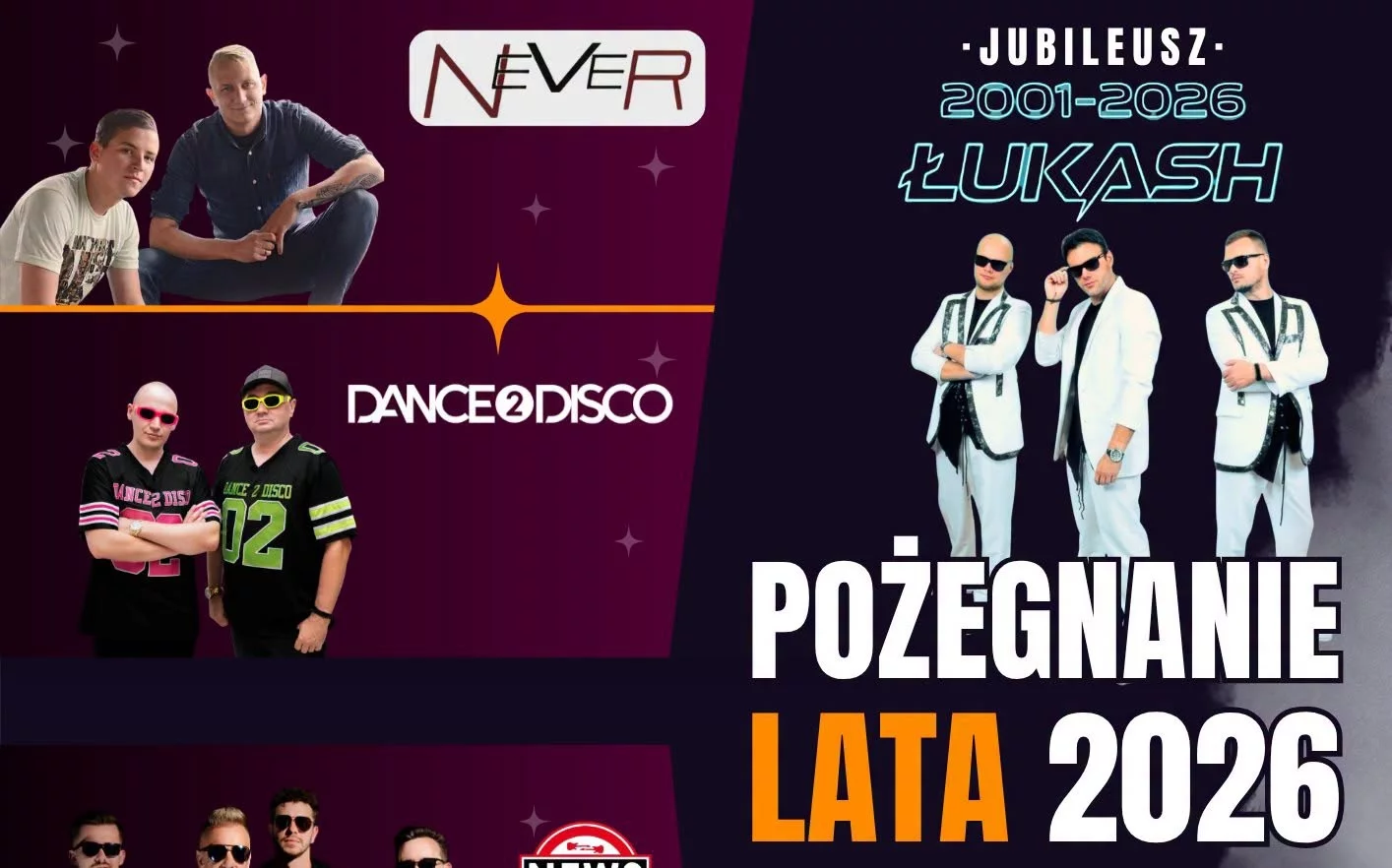 Pożegnaniu Lata 2026 w Grajewie! Łukash, Maxel, NEWS i Dance 2 Disco na jednej scenie