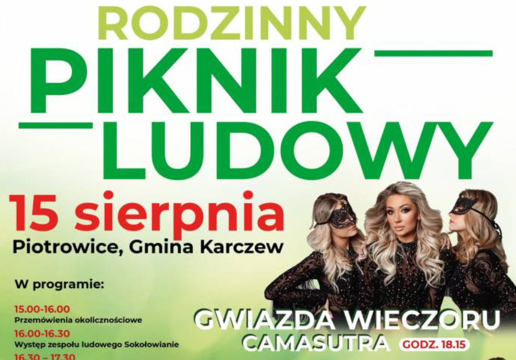 Szampańska Zabawa i Muzyka Taneczna na Rodzinnym Pikniku Ludowym w Piotrowicach - 15 sierpnia! Będą gwiazdy disco polo!