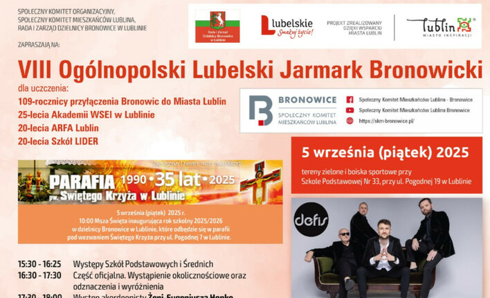 VIII Ogólnopolski Lubelski Jarmark Bronowicki 2025 w Lublinie z koncertami Defis i Piękni i Młodzi