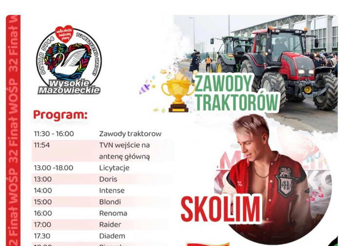 Wielka impreza Wielkiej Orkiestry Świątecznej Pomocy w Wysokie Mazowieckie! Wystąpią: Skolim, Pisarsky, Diadem, Raider, Blondi i wielu innych