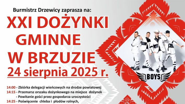 XXI Dożynki Gminne w Brzuzie 2025 z koncertami Boys i Marty Bejmy